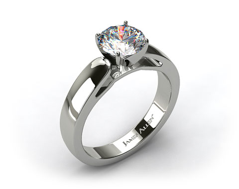14k White Gold 3.8mm Rounded Cathedral Solitaire Engagement Ring